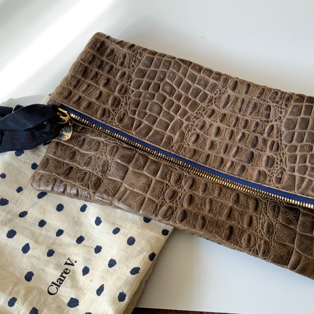 NEW Fold over CLARE VIVIER embossed leather clutch